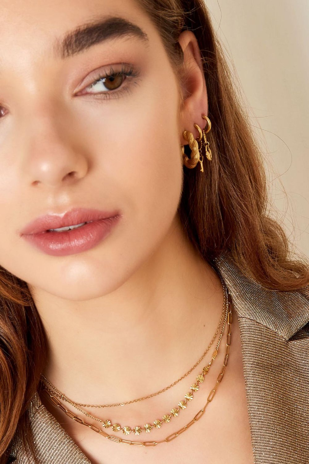 Necklace 3 layers Gold Color Stainless Steel h5Picture4